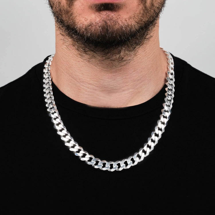 Mens 11.5mm Heavy Silver Curb Chain