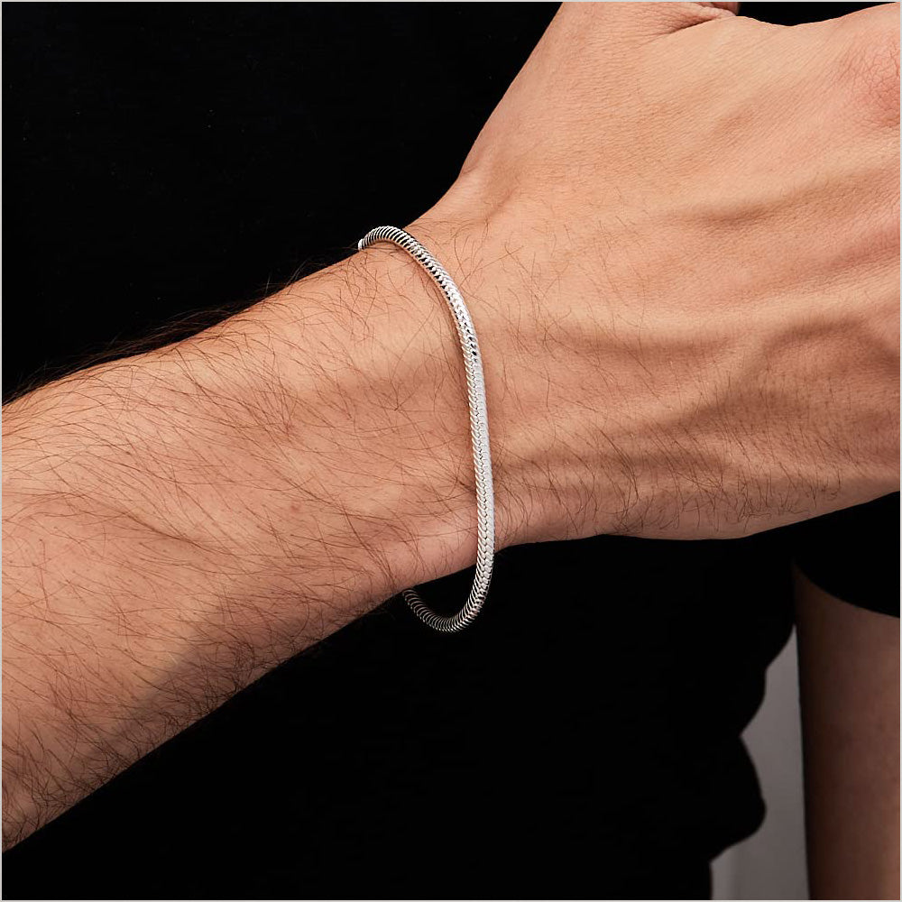 Silver Snake Chain Bracelet For Men and Women | 925 Sterling Silver 2.3mm Thick Snake Chain - Made in Italy