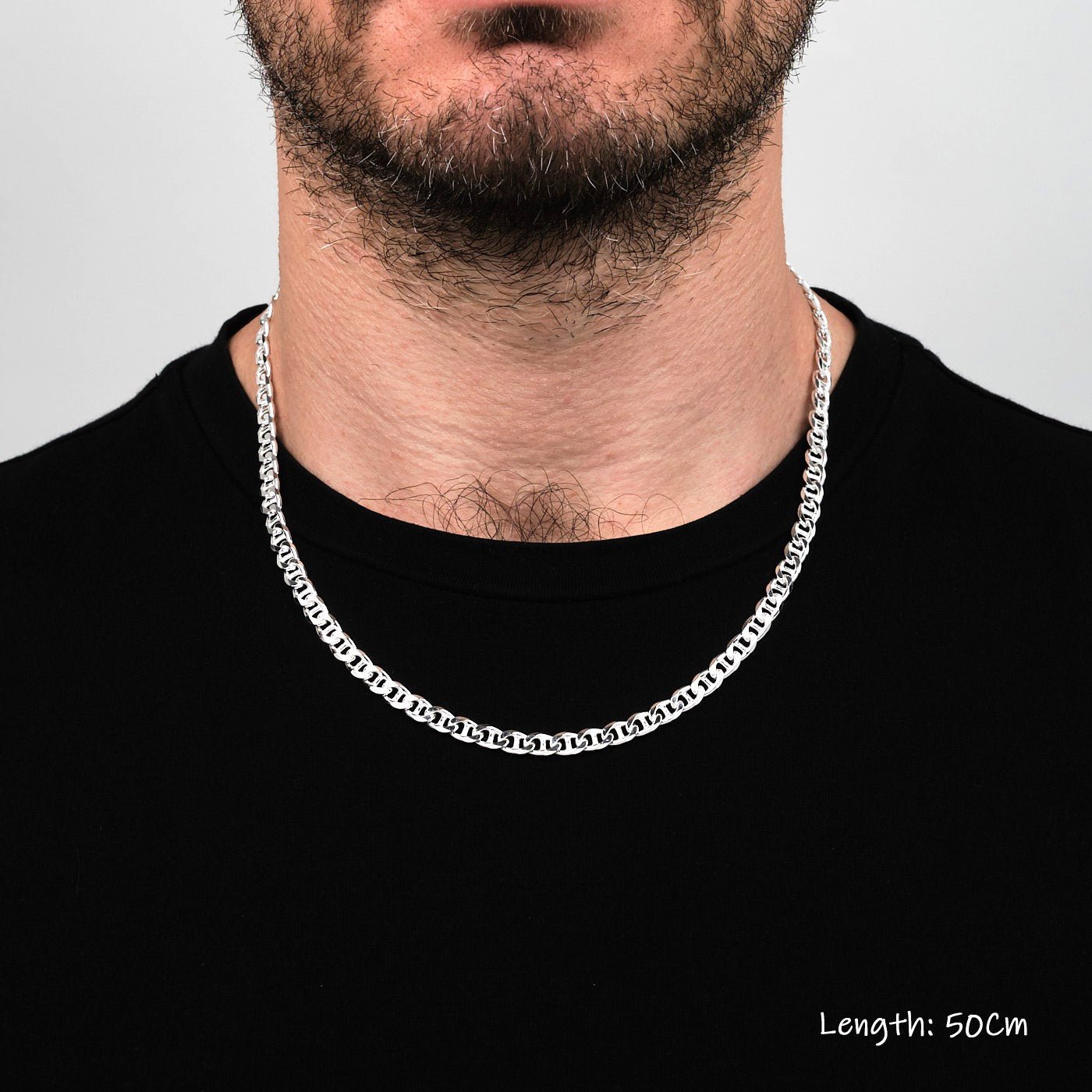 Mens Womens Silver Chain Necklace | 925 Sterling Silver 6.5mm Marina Chain Necklace | Solid Thick Chain For Men