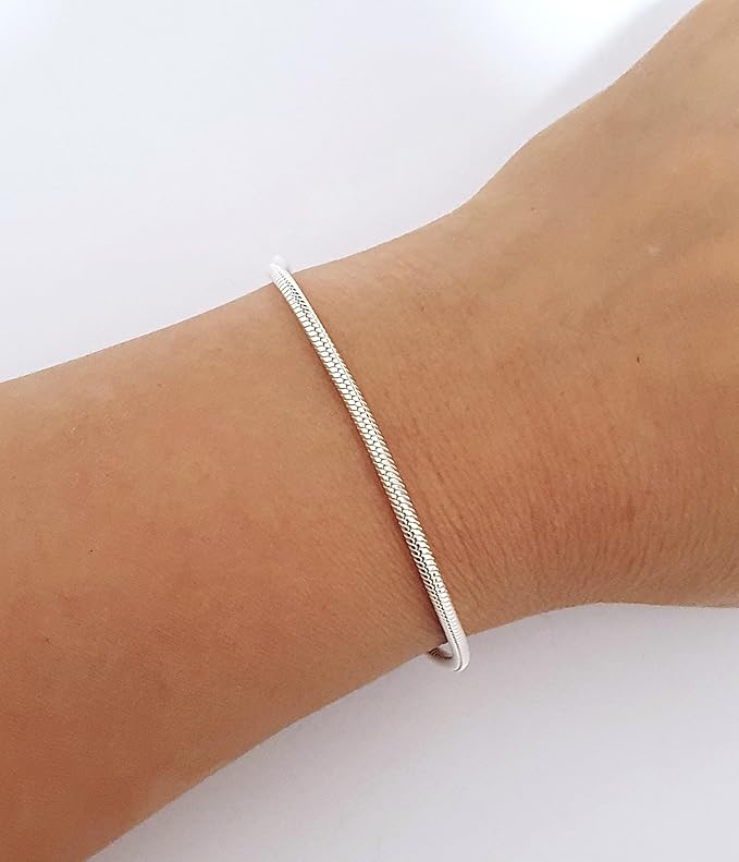 Silver Snake Chain Bracelet For Men and Women | 925 Sterling Silver 2.3mm Thick Snake Chain - Made in Italy