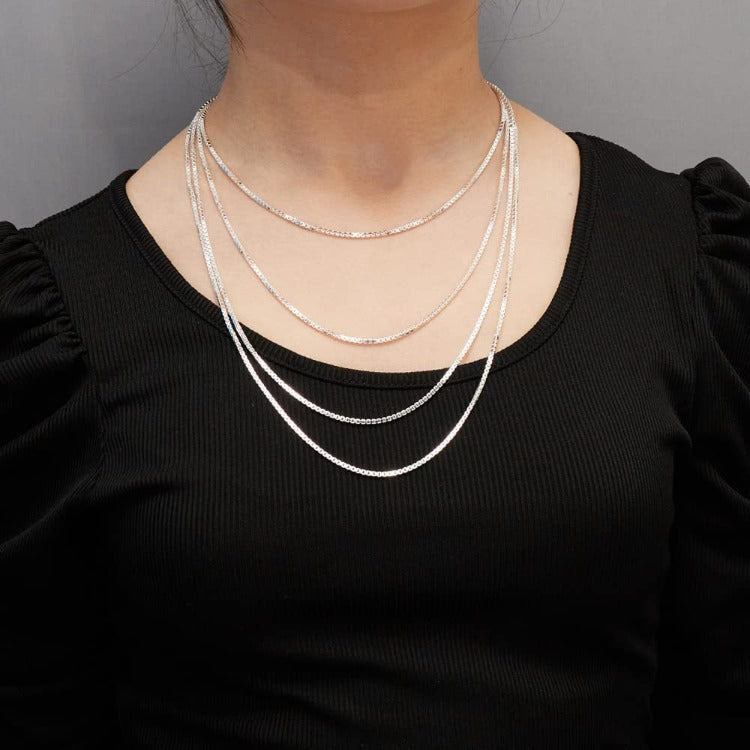 Womens Mens Silver 1.6mm Box Chain Necklace