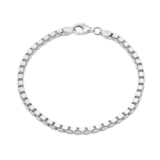 Women’s Silver Box Chain Bracelet 925 Sterling Silver Italian Made