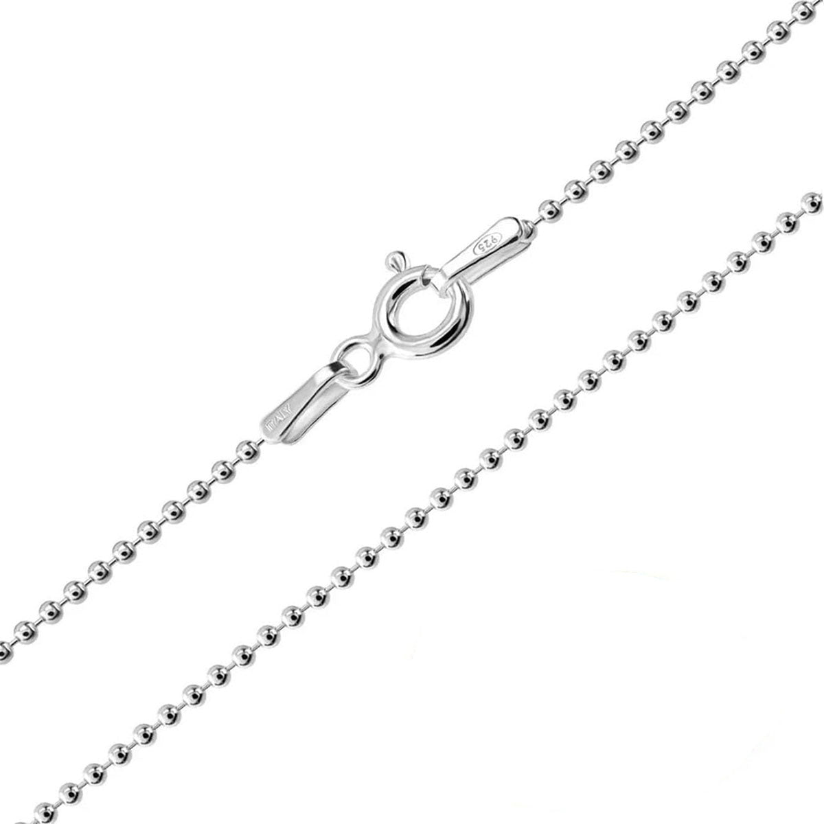 Women's 925 Sterling Silver 1.6m Small Ball Beaded Necklace