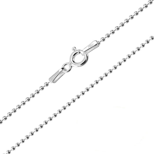 Women's 925 Sterling Silver 1.6m Small Ball Beaded Necklace