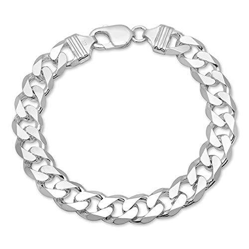 Super Heavy 12mm Solid 925 Sterling Silver Curb Chain Bracelet For Men