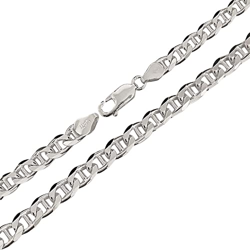 Mens Silver 6.5mm Flat Marina Chain Necklace