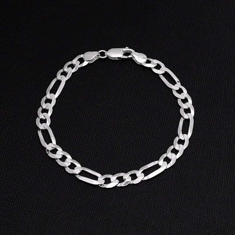 Men's Women's 925 Sterling Silver 6.2mm Figaro Chain Bracelet 