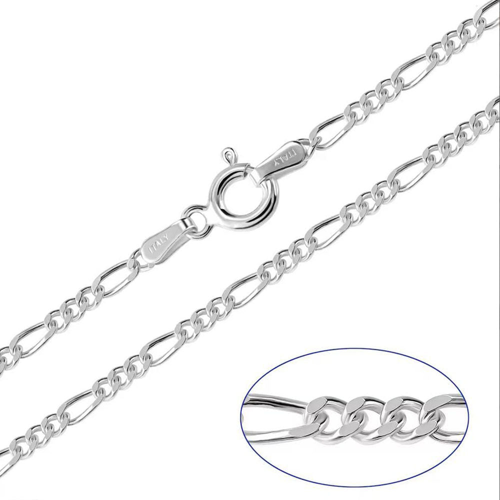 Mens Womens Silver Chain | 925 Sterling Silver 2mm Diamond Cut Figaro Chain Necklace