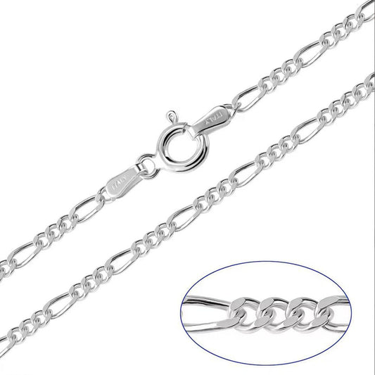 Mens Womens Silver Chain | 925 Sterling Silver 2mm Diamond Cut Figaro Chain Necklace