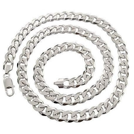 Men's 9mm Italian Heavy Sterling Silver Curb Chain Necklace