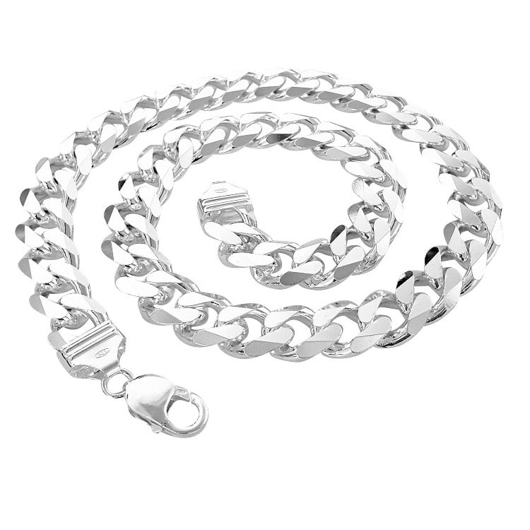 Mens 12mm Super Heavy Solid 925 Silver Curb Chain