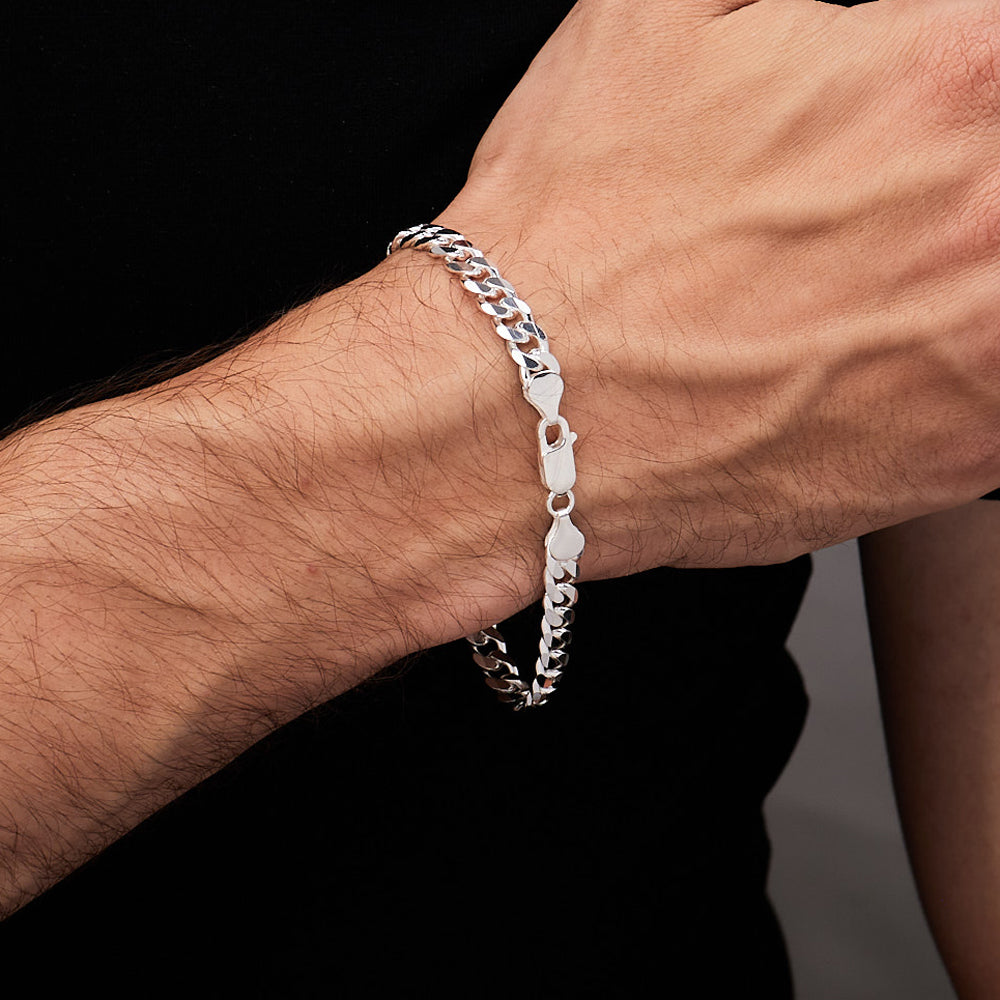 Men's Silver Bracelet - Solid 925 silver curb