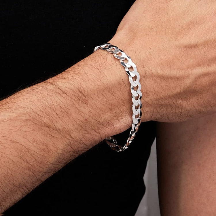 Silver Curb Chain Bracelet For Men