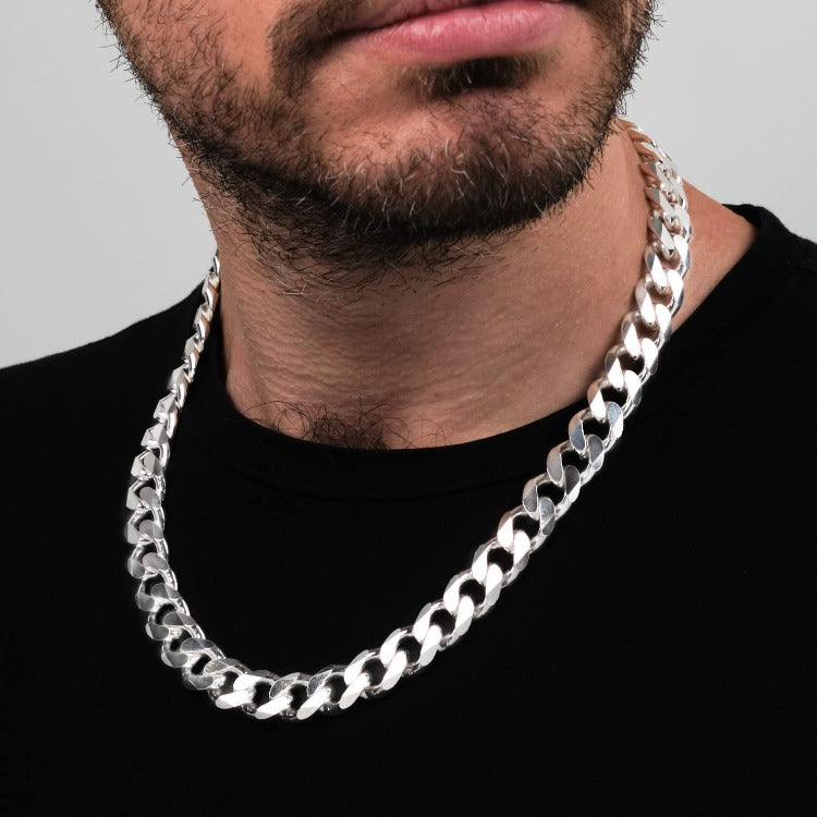 Mens 12mm Super Heavy Solid 925 Silver Curb Chain