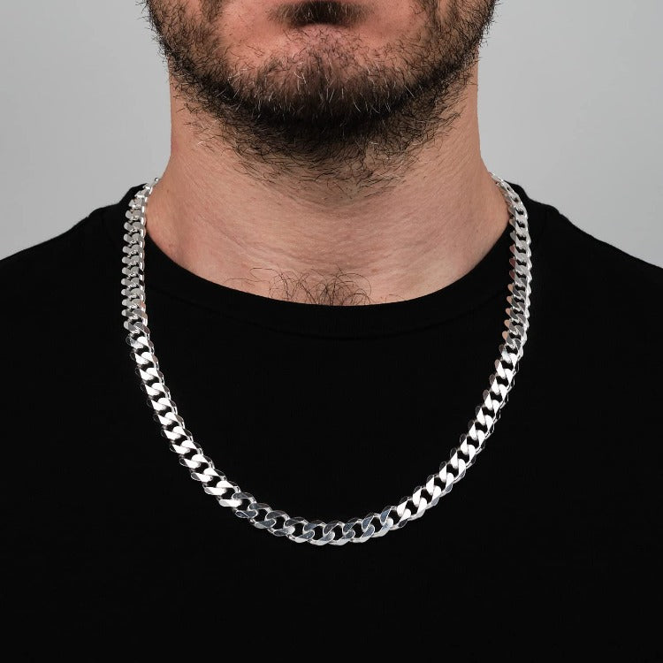 9mm Silver Curb Chain Necklace for men