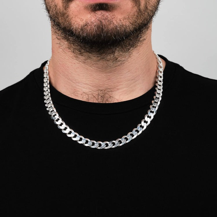 9mm Silver Curb Chain Necklace for men