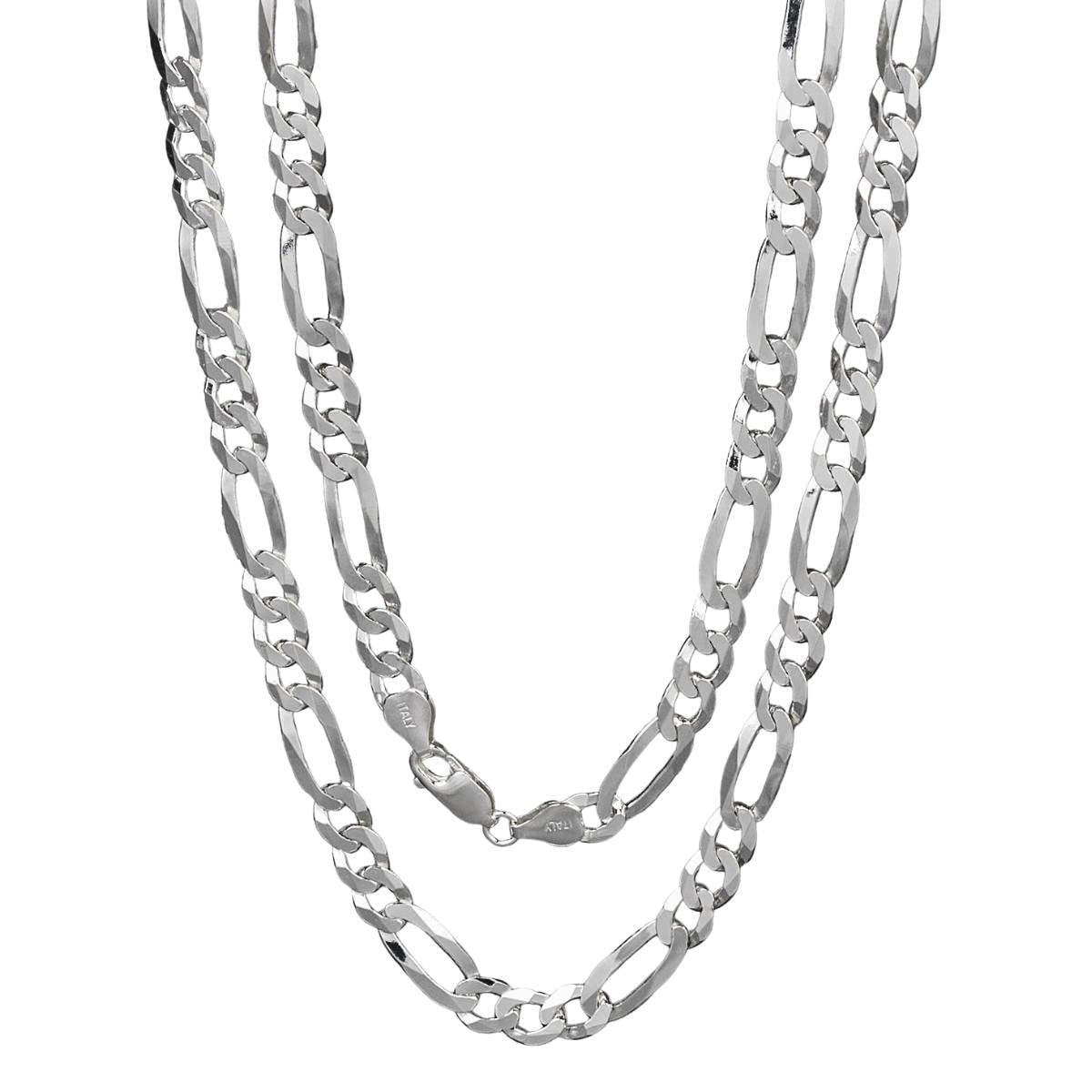 Women's Men's Italian Chain Necklace Figaro 6.2mm Sterling Silver