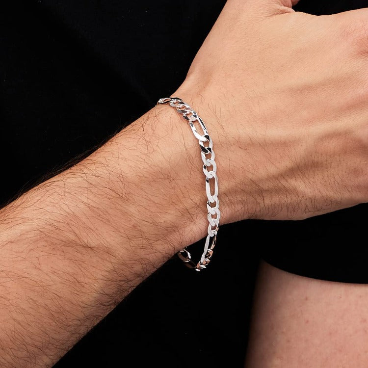 Men's Women's 925 Sterling Silver 6.2mm Figaro Chain Bracelet