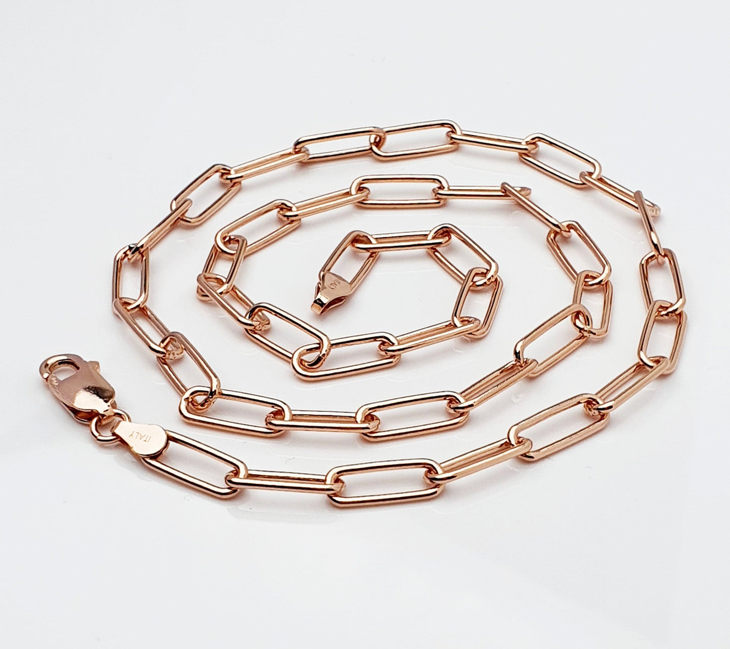 Women's Necklace 925 Sterling Silver Elongated Oval Link Paperclip Italian Chain Rose Gold Colour