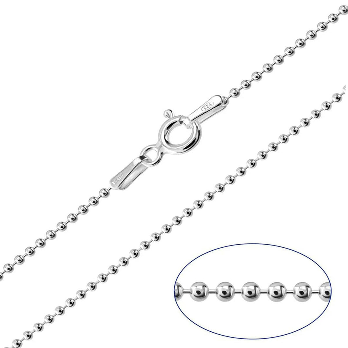 Women's 925 Sterling Silver 1.6m Small Ball Beaded Necklace