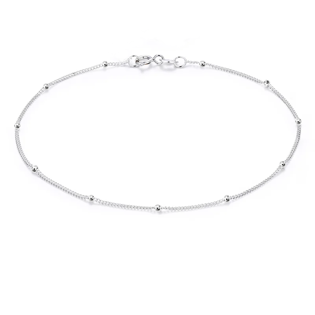 silver curb chain beaded  bracelet for women girls