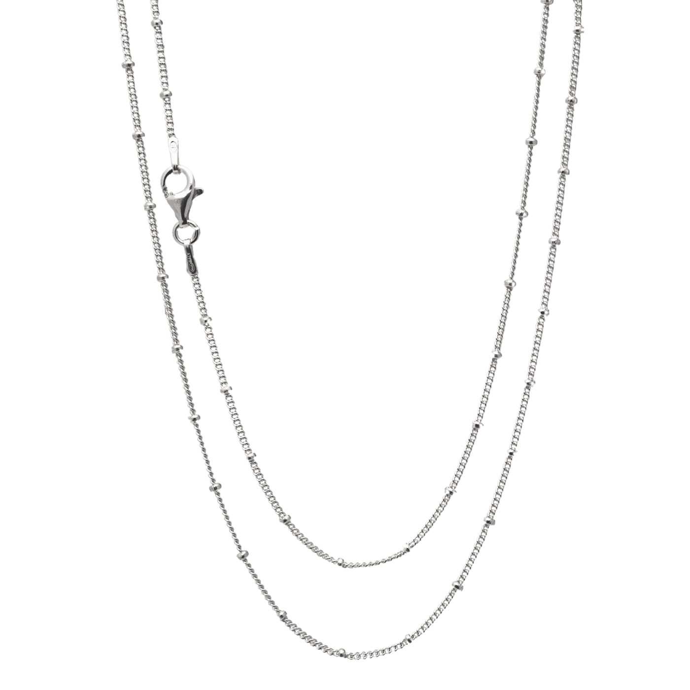 Women's 925 Sterling Silver Italian Curb Ball Beaded Chain Necklace