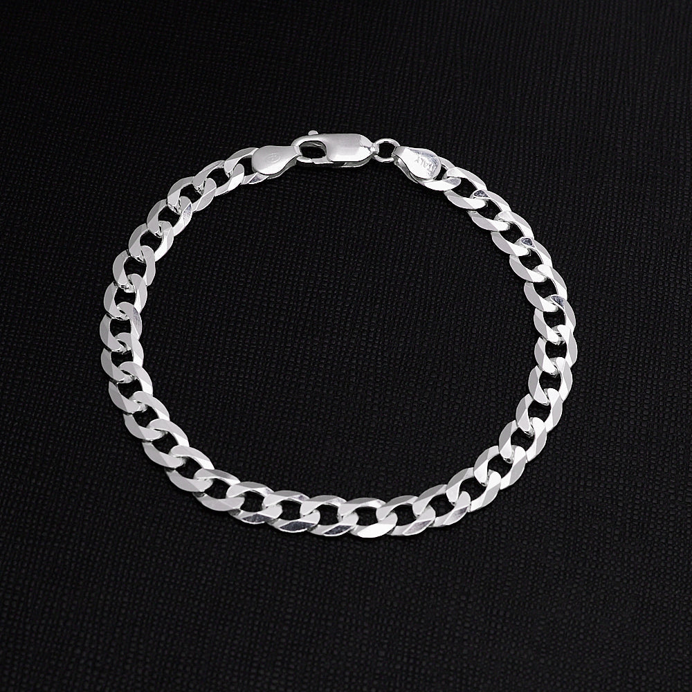 Men's Silver Chain Bracelet | 7mm Solid 925 Sterling Silver Curb Chain Bracelet For Men Italian Made