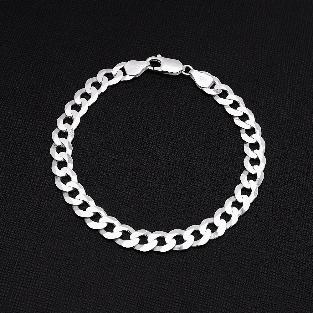 Mens Silver Chain Bracelet | 925 Sterling Silver 8mm Thick Curb Chain Bracelet