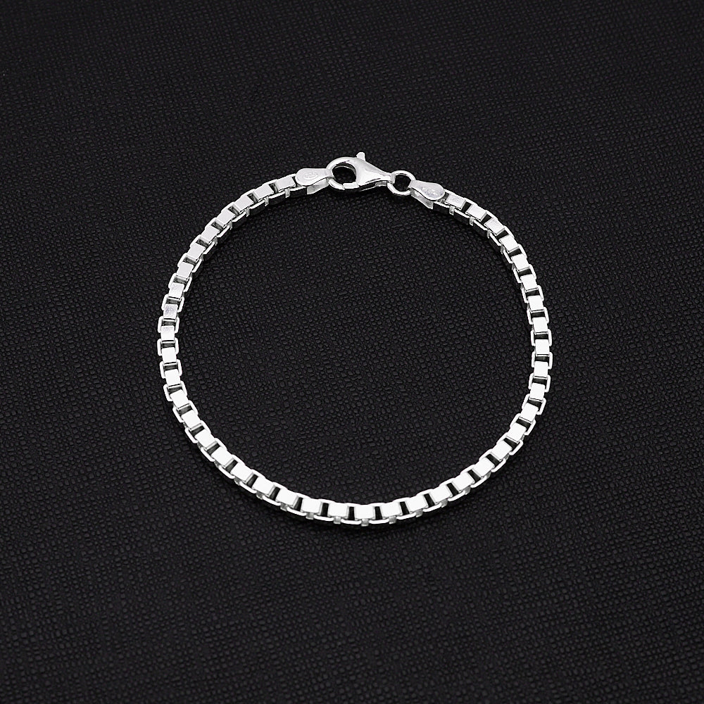 Women’s Silver Box Chain Bracelet 925 Sterling Silver Italian Made