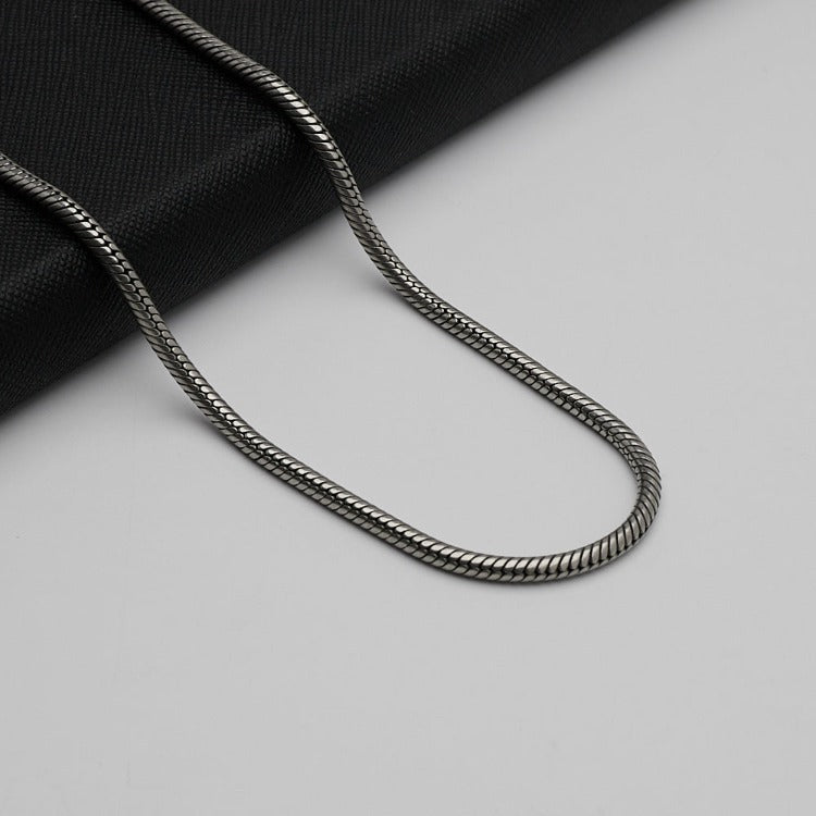 Men's, Women's Heavy 3.4mm Oxidised Silver Snake Chain Necklace 925 Sterling Silver