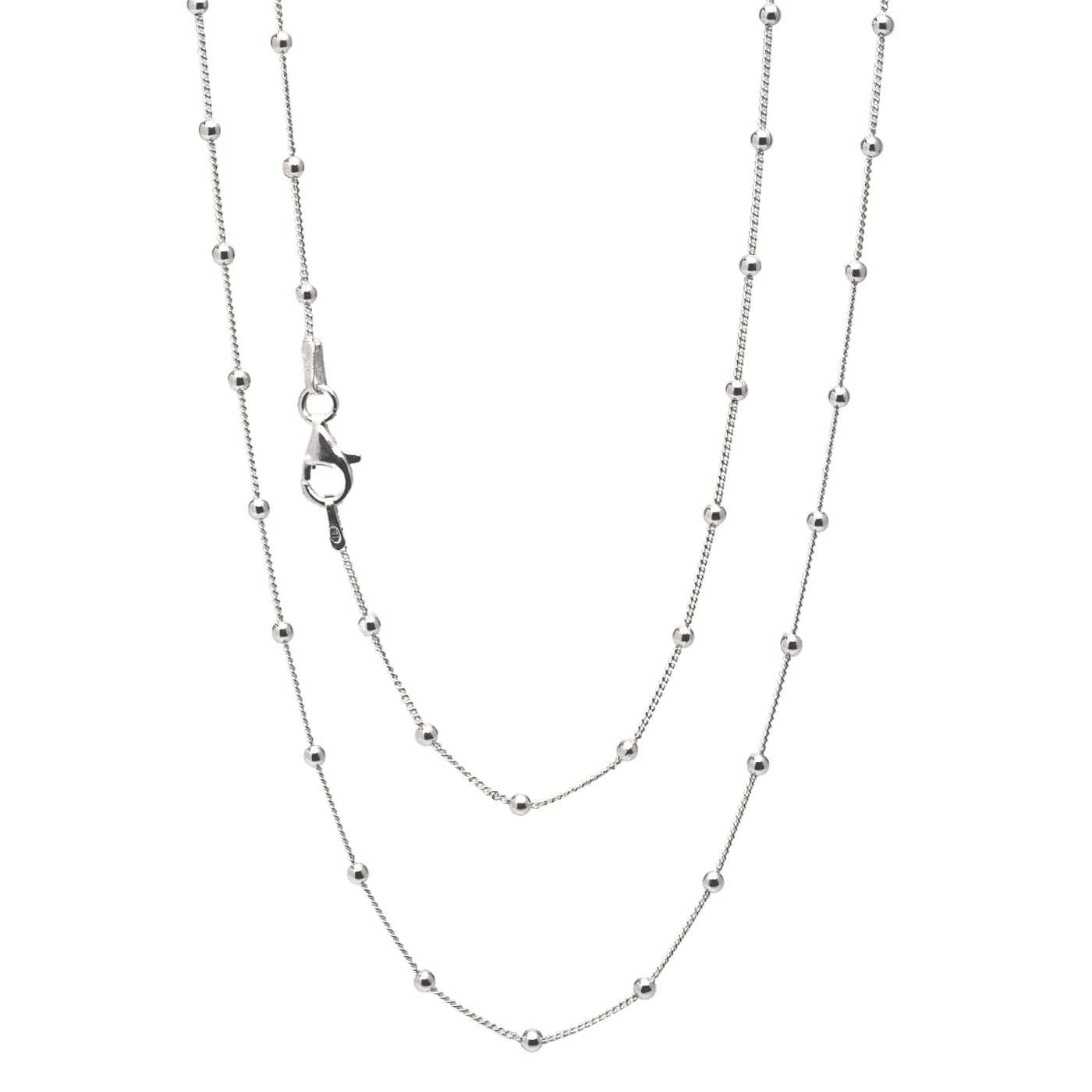 Women's 925 Sterling Silver Curb Chain Ball Beaded Chain Necklace