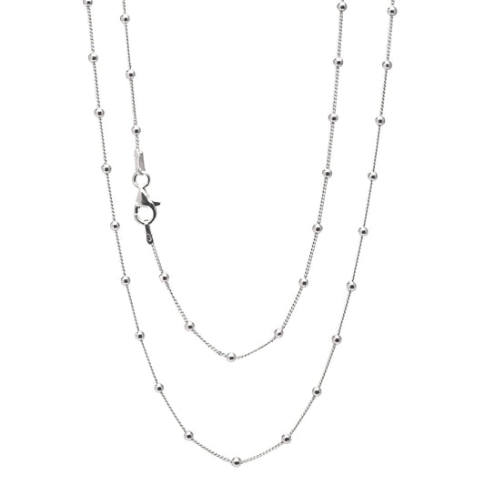 Women's 925 Sterling Silver Curb Chain Ball Beaded Chain Necklace