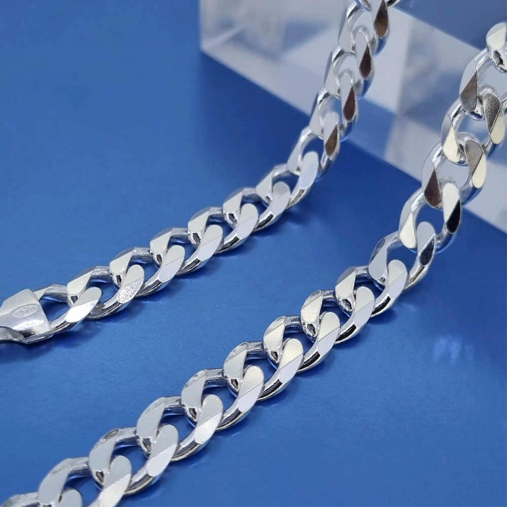 Men's Silver Curb Chain Necklace Heavy Solid 925 Sterling Silver 8mm Italian Chain