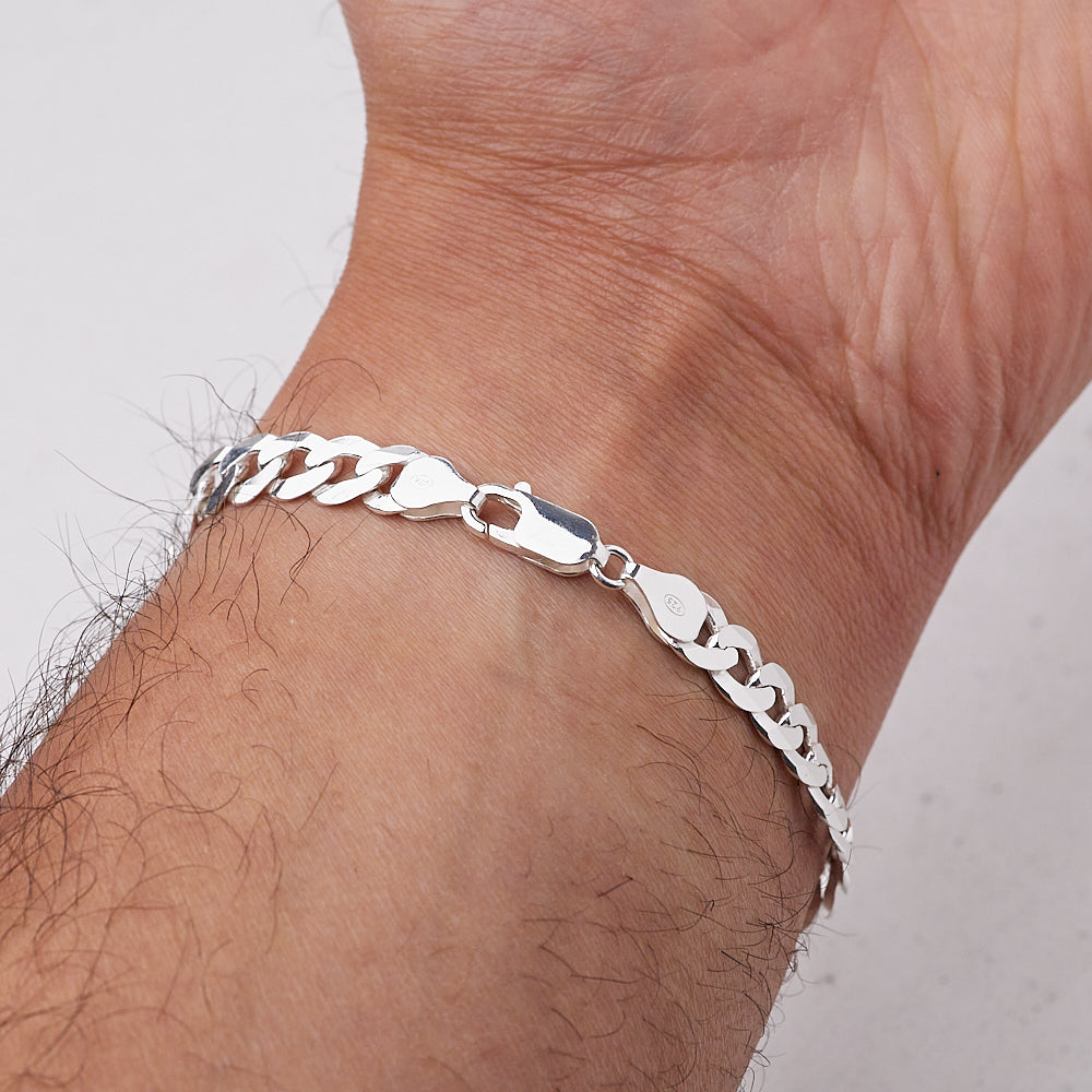 Mens Silver Chain Bracelet | 925 Sterling Silver 8mm Thick Curb Chain Bracelet