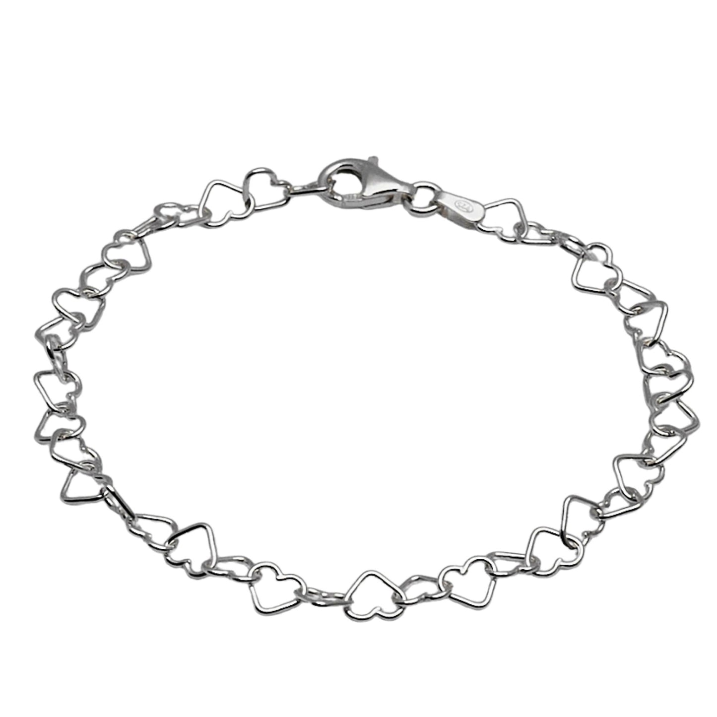 Women's Silver Heart Links Chain Bracelet, Charm Bracelet For Ladies and Girls